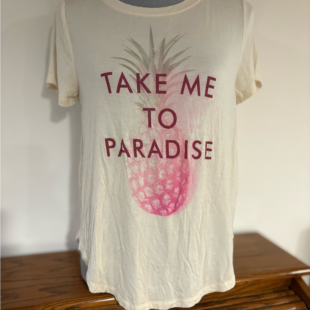 HOLLISTER Women’s ivory graphic T-shirt short sleeve “Take Me To Paradise” Sz Sm